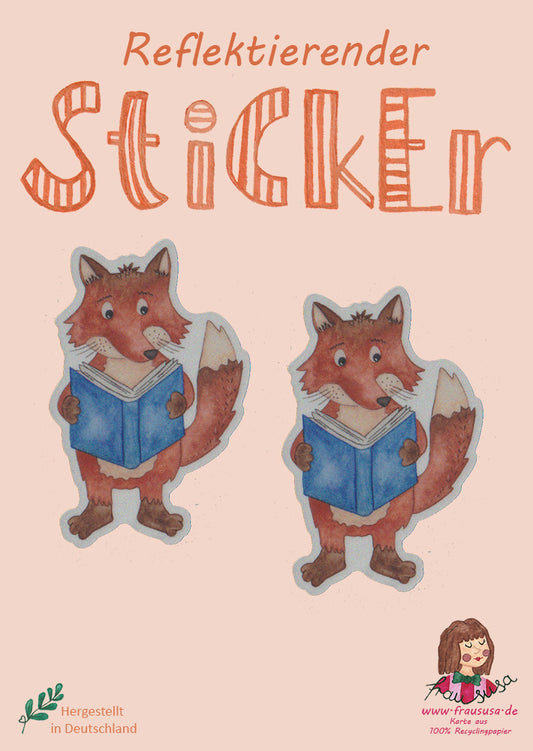 Reflektierender Sticker "Fuchs mit Buch" (2 Reflex-Aufkleber)