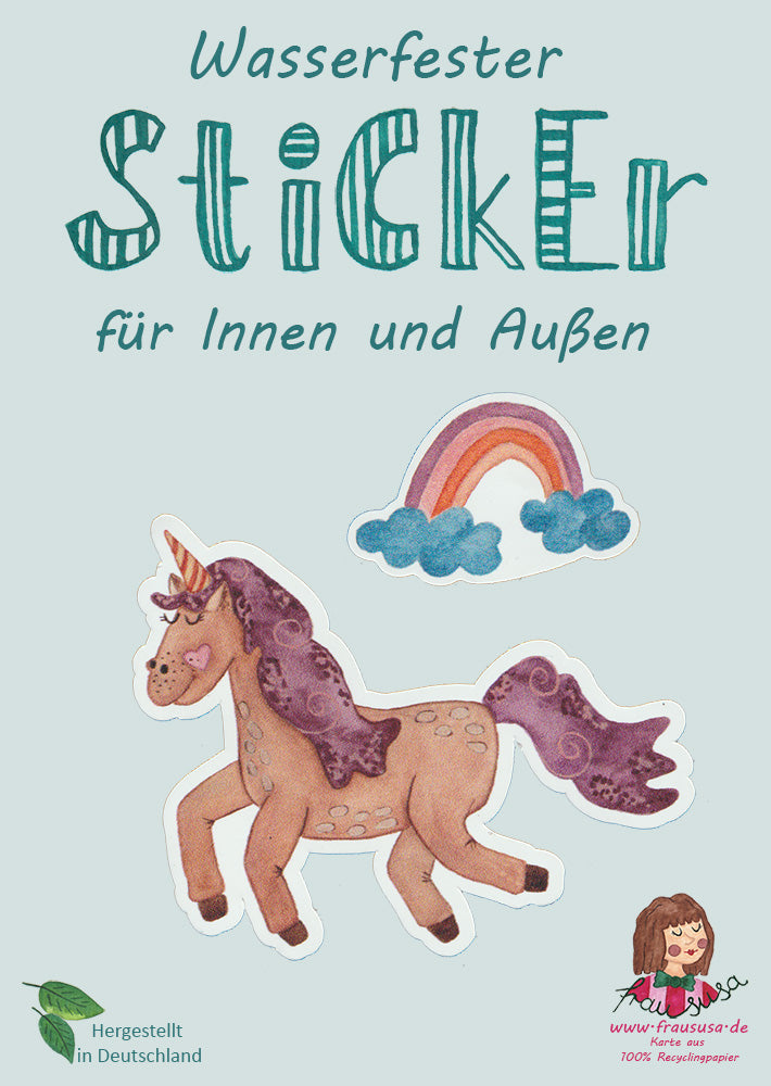 Wasserfeste Sticker "Einhorn mit Regenbogen" (2 Sticker) matt