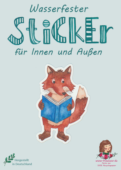 Wasserfester Sticker "Fuchs mit Buch" (1 Aufkleber) matt