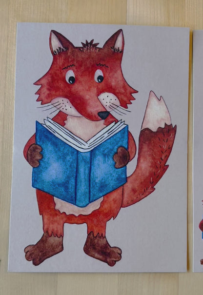 Postkarte "Fuchs mit Buch"