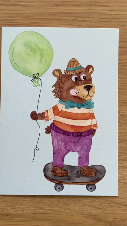 Postkarte "Bär mit Luftballon - Geburtstag - Danke - Freundschaft"