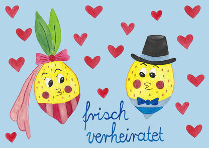 Postkarte "Zitronen-Pärchen - Frisch verheiratet"