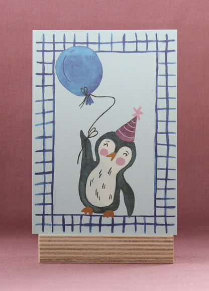 Postkarte "Pinguin mit Luftballon"