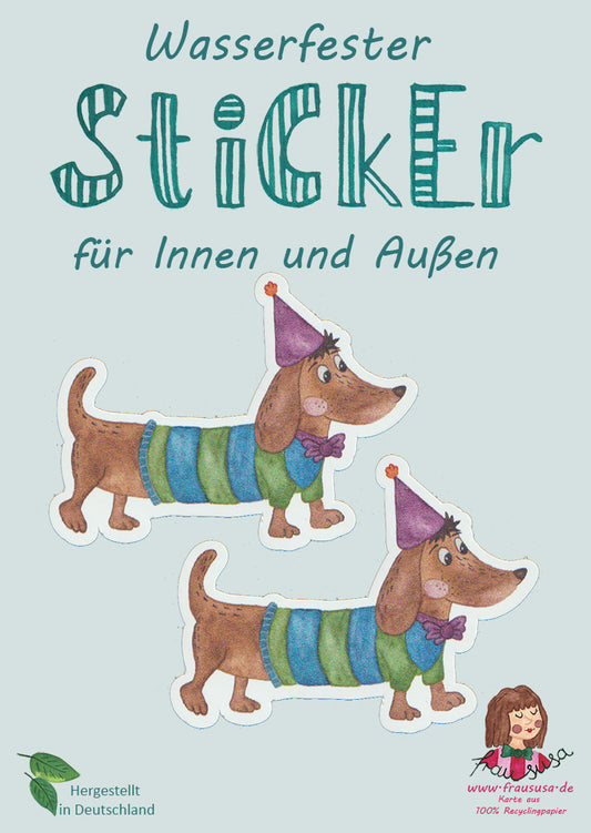 Wasserfeste Sticker "Hund Dackel Party" matt (2 Stück)