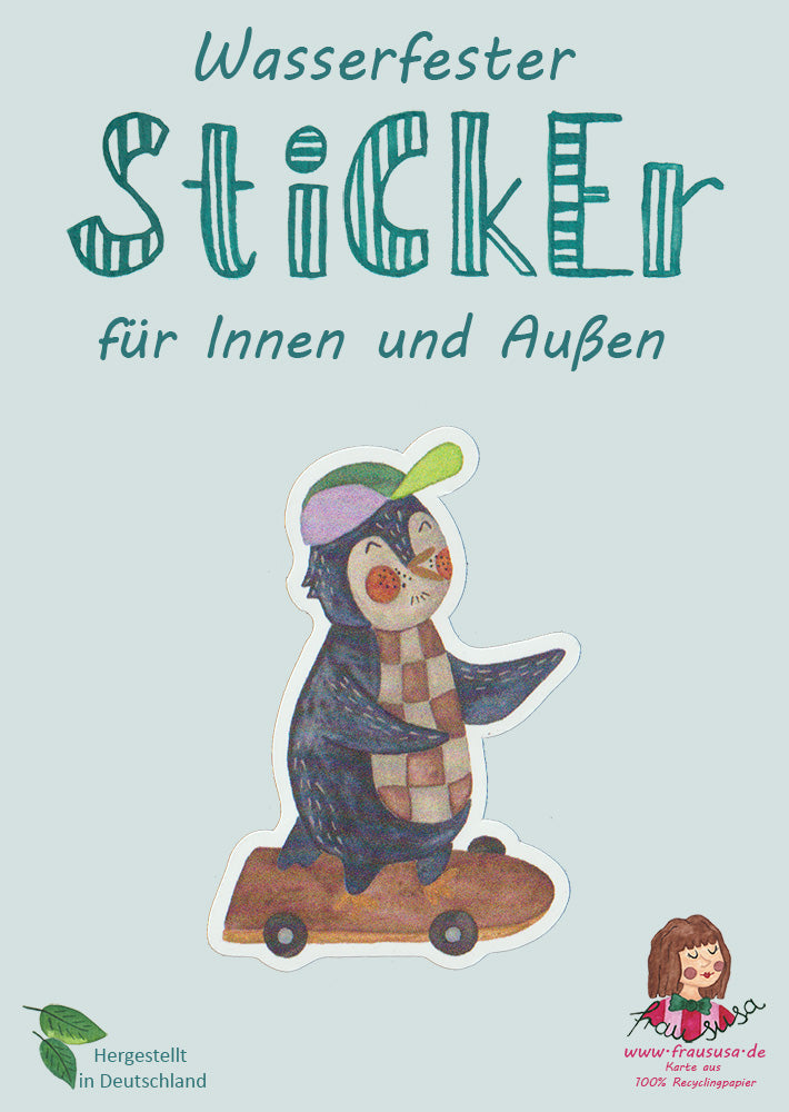 Wasserfester Sticker "Pinguin mit Skateboard" matt