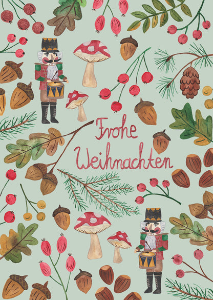 Postkarte "Frohe Weihnachten - Nussknacker - Nüsse - Herbst"