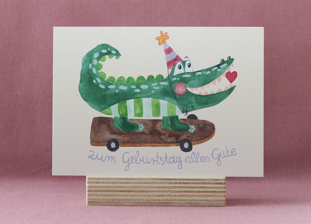 Postkarte "Krokodil - Zum Geburtstag alles Gute"