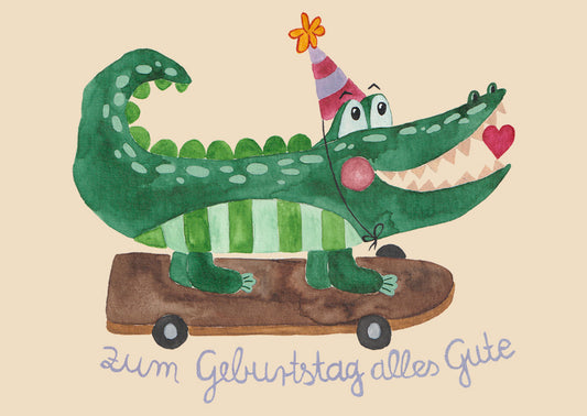 Postkarte "Krokodil - Zum Geburtstag alles Gute"