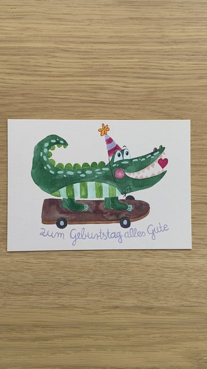 Postkarte "Krokodil - Zum Geburtstag alles Gute"