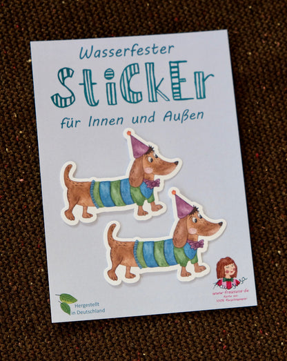 Wasserfeste Sticker "Hund Dackel Party" matt (2 Stück)